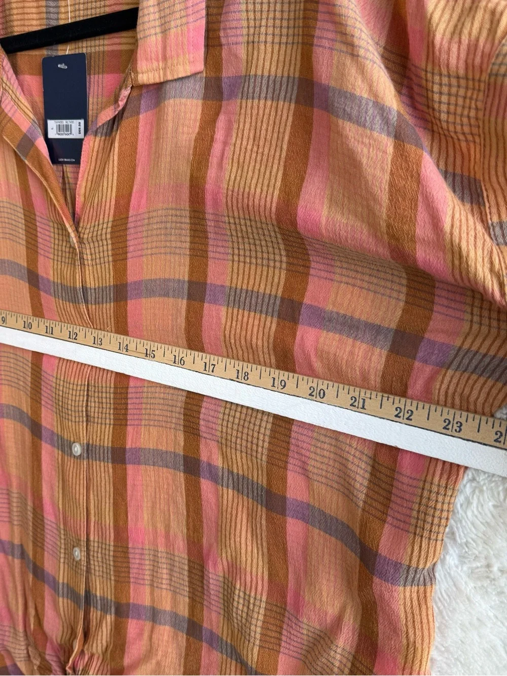 Lucky Brand Button Up Shirt Women’s Large Madras Plaid Western Cowgirl NEW